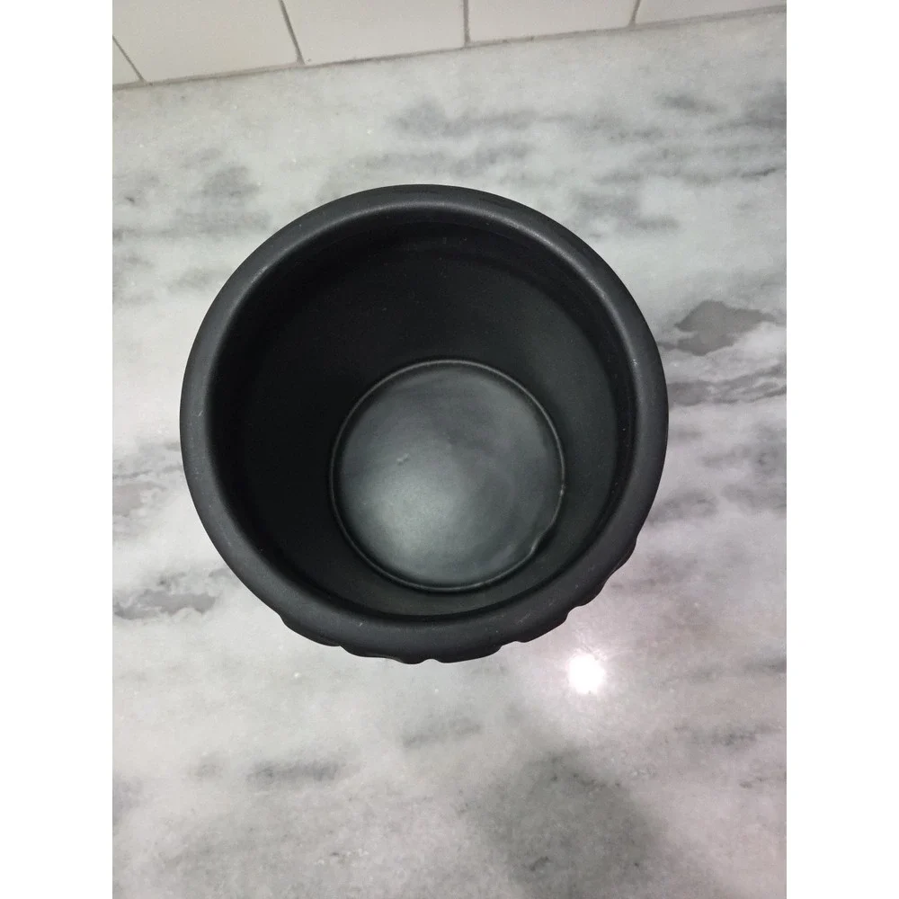 Pyrex Matte Black Utensil Holder, Vintage Kitchen Vessel, Stoneware‎ Vase, Decor